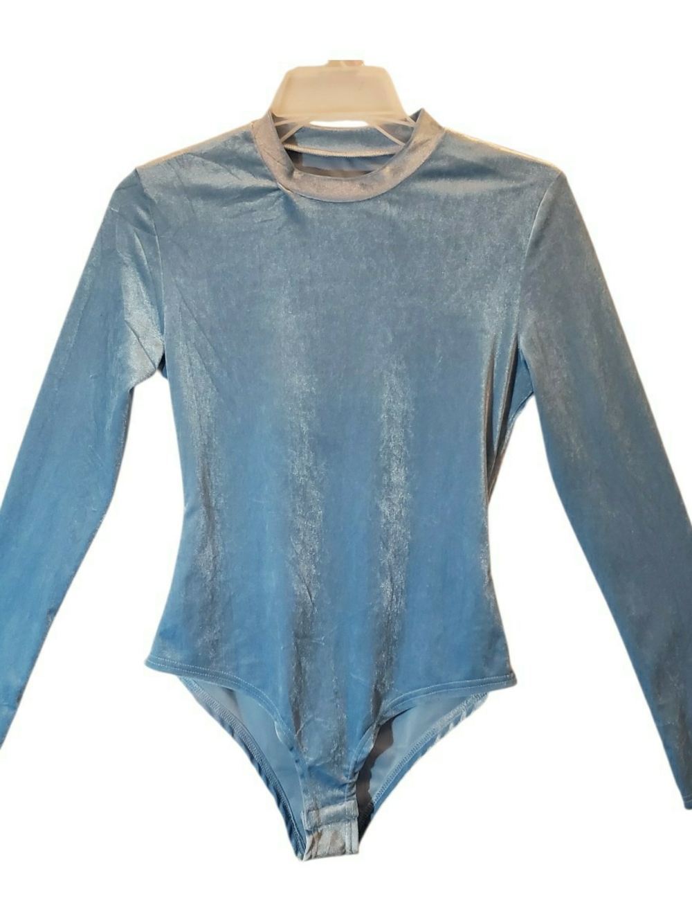 Zara mock neck dusty light blue long sleeve velvet bodysuit
